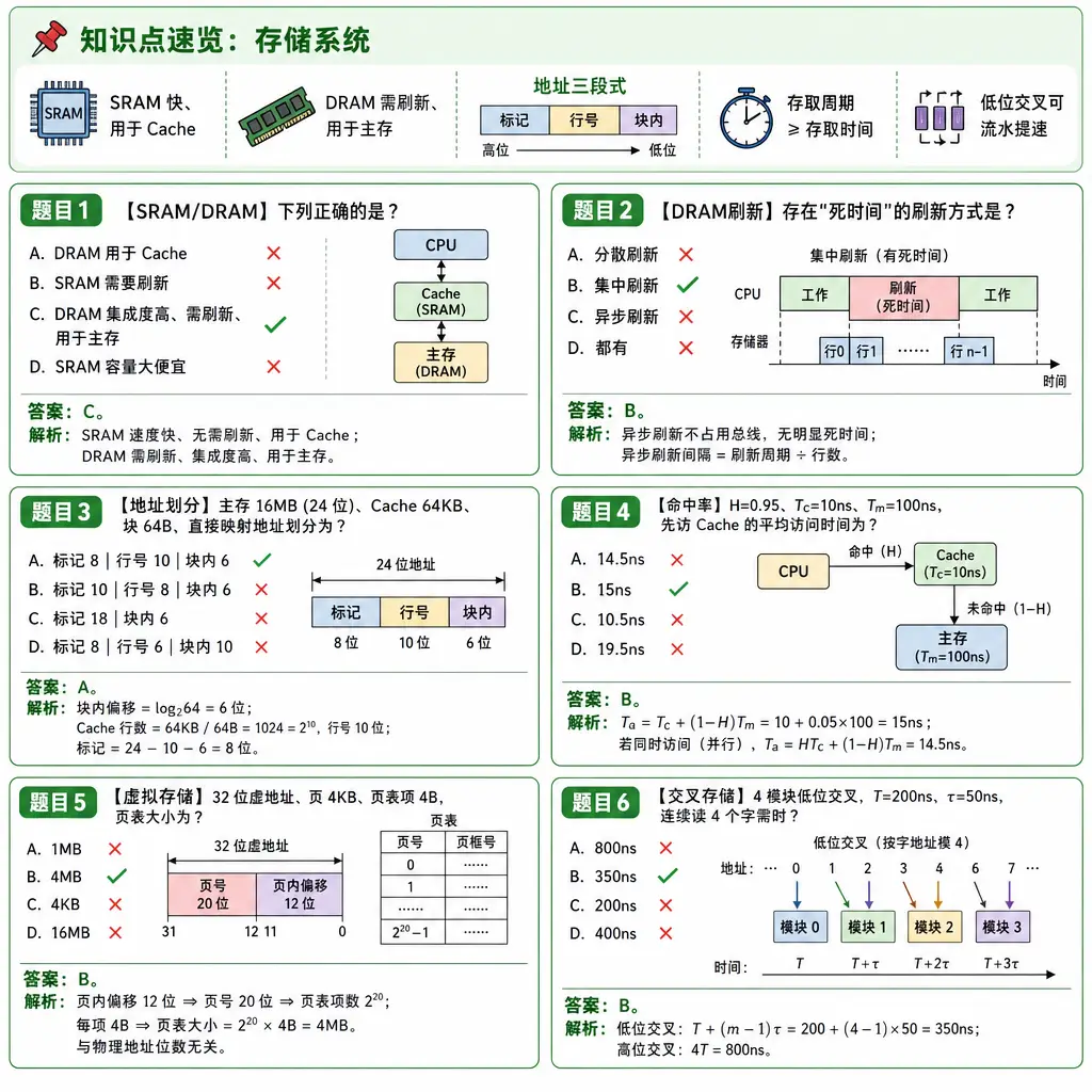 408计算机组成原理第3章存储系统例题卡