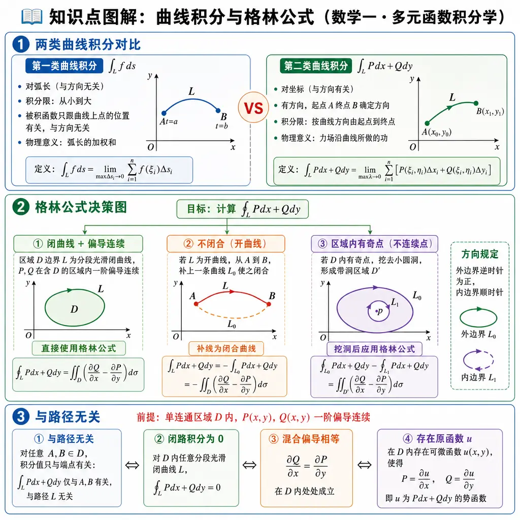 数学一图解：曲线积分与格林公式