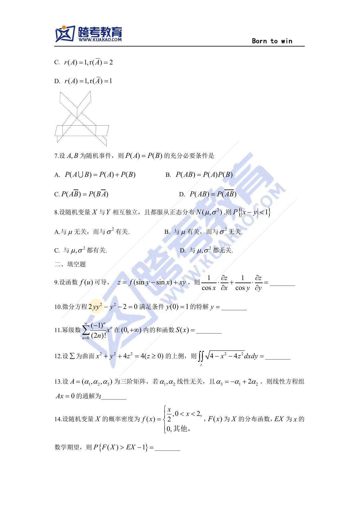 2019 年数学一第 9 题所在原卷页