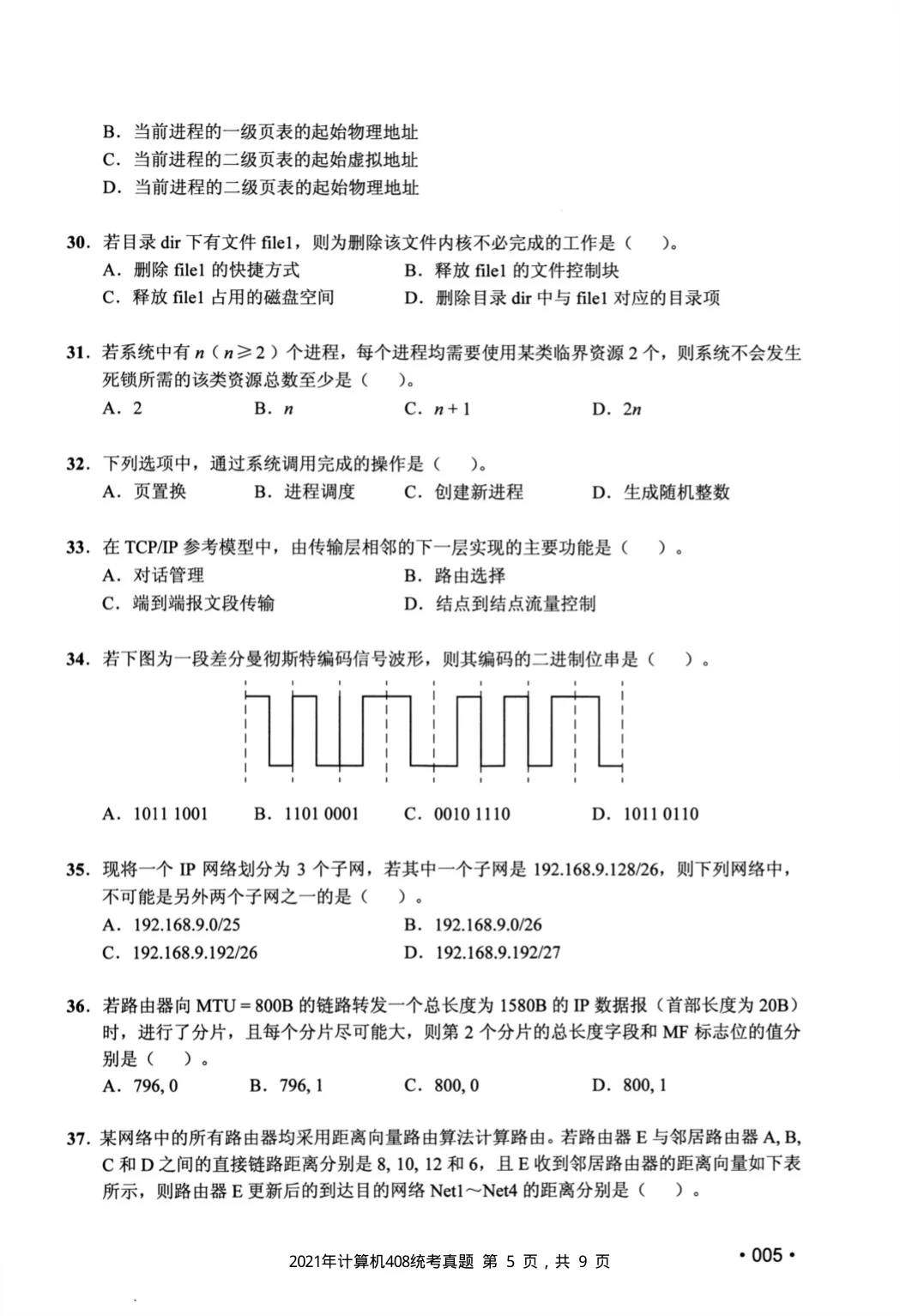 2021 年 408 第 36 题所在原卷页
