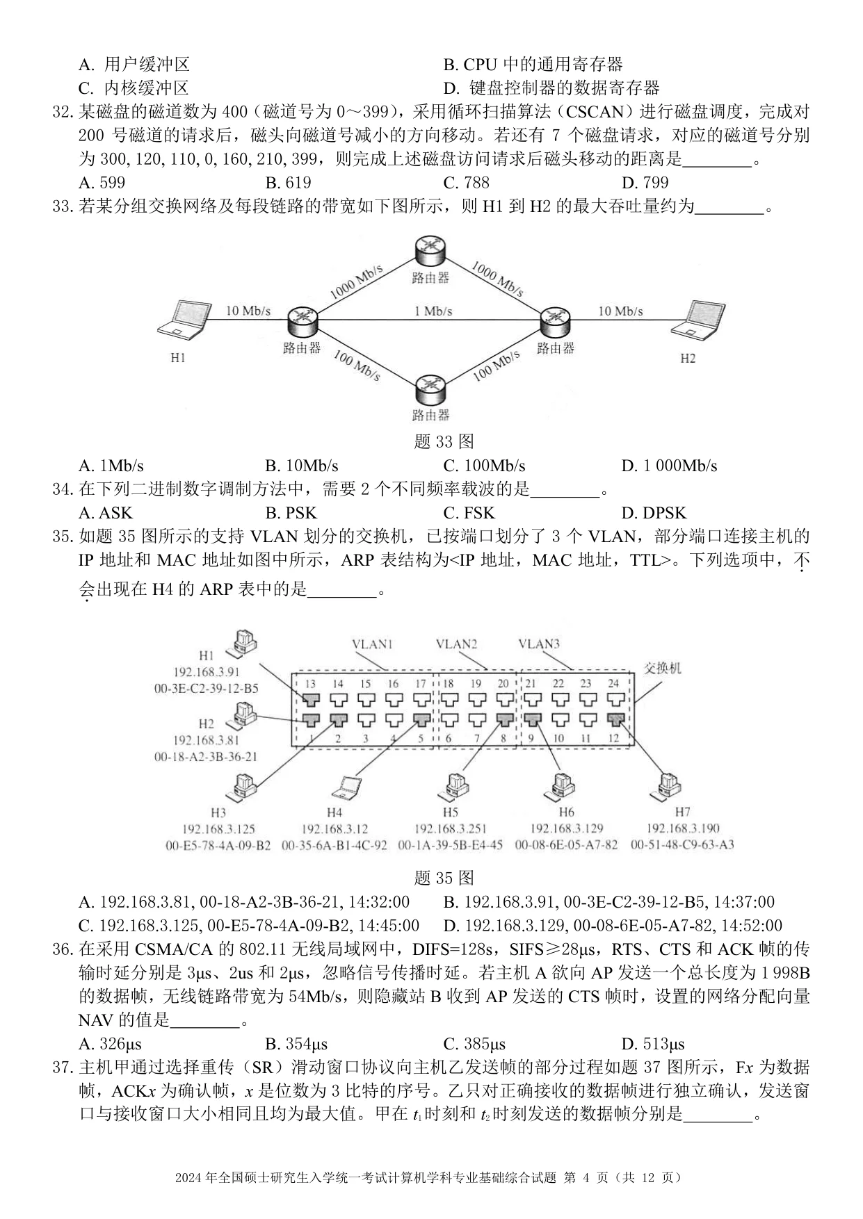 2024 年 408 第 32 题所在原卷页